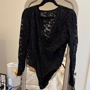 Elegant Black Lace Bodysuit Top
